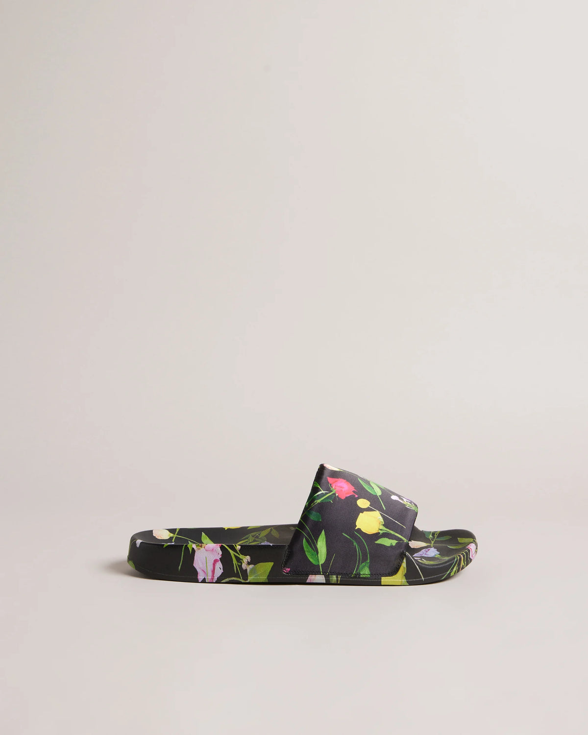 Azzi Floral Printed Satin Sliders Black 25 South Boutiques