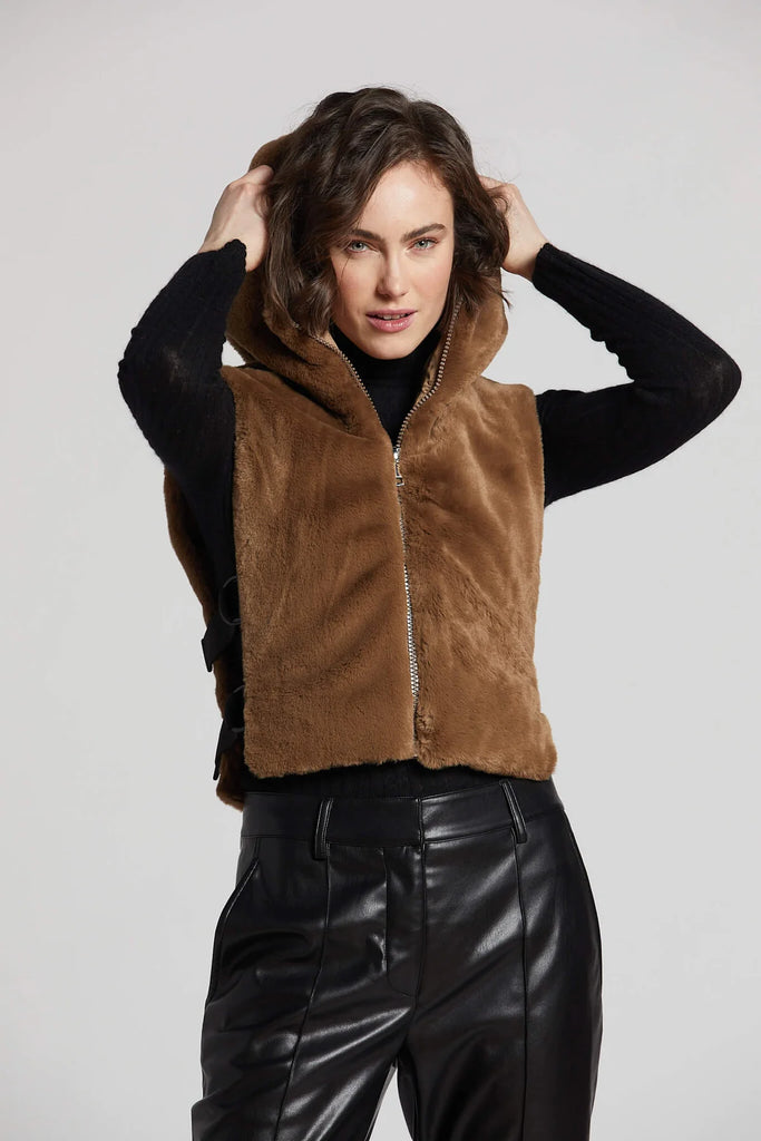 Faux fur hooded vest sales